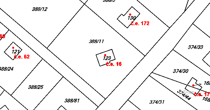 Ústupky 16, Seč na parcele st. 123 v KÚ Proseč u Seče, Katastrální mapa