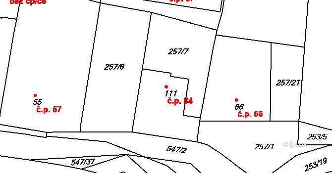 Tálín 84 na parcele st. 111 v KÚ Tálín, Katastrální mapa
