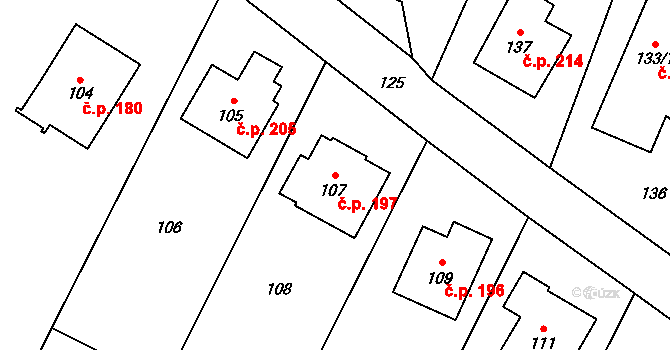 Proskovice 197, Ostrava na parcele st. 107 v KÚ Proskovice, Katastrální mapa