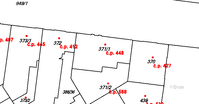 Přívoz 448, Ostrava na parcele st. 371/1 v KÚ Přívoz, Katastrální mapa