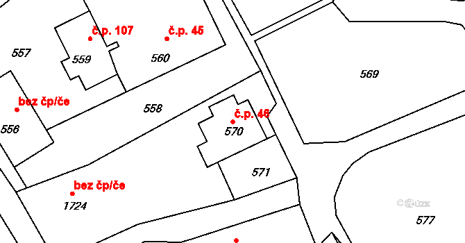 Domanín 46, Bystřice nad Pernštejnem na parcele st. 570 v KÚ Domanín u Bystřice nad Pernštejnem, Katastrální mapa