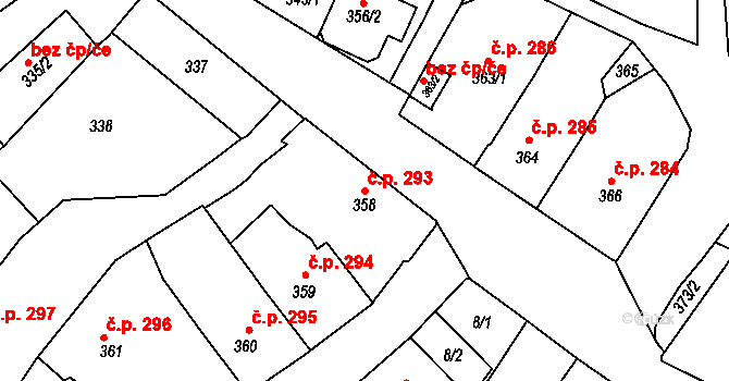 Bystřice nad Pernštejnem 293 na parcele st. 358 v KÚ Bystřice nad Pernštejnem, Katastrální mapa