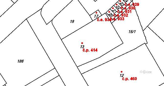 Nové Město na Moravě 414 na parcele st. 13 v KÚ Nové Město na Moravě, Katastrální mapa