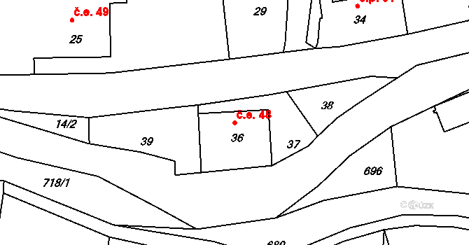Dolní Chřibská 48, Chřibská na parcele st. 36 v KÚ Dolní Chřibská, Katastrální mapa