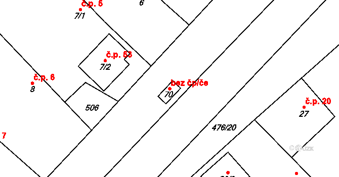 Králíky 39259587 na parcele st. 70 v KÚ Podoliby, Katastrální mapa