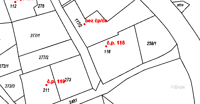 Klokočov 115, Vítkov na parcele st. 118 v KÚ Klokočov u Vítkova, Katastrální mapa