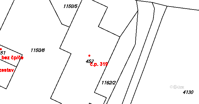 Stráž 319 na parcele st. 452 v KÚ Stráž u Tachova, Katastrální mapa