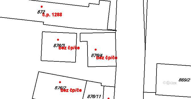 Hustopeče 43436587 na parcele st. 876/4 v KÚ Hustopeče u Brna, Katastrální mapa
