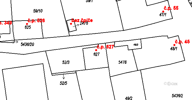 Bojkovice 527 na parcele st. 627 v KÚ Bojkovice, Katastrální mapa