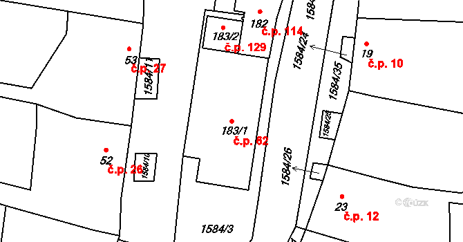 Lhotka 62, Hradčovice na parcele st. 183/1 v KÚ Lhotka u Hradčovic, Katastrální mapa