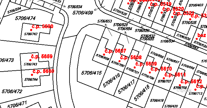 Jihlava 5607 na parcele st. 5706/699 v KÚ Jihlava, Katastrální mapa