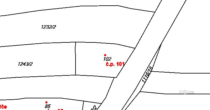 Krč 101, Protivín na parcele st. 102 v KÚ Krč u Protivína, Katastrální mapa