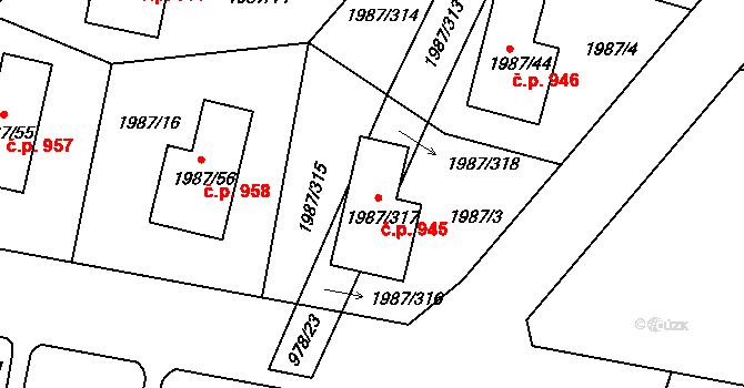 Nýřany 945 na parcele st. 1987/317 v KÚ Nýřany, Katastrální mapa