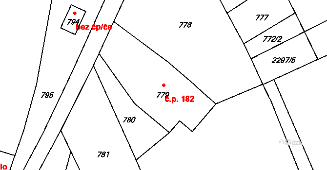 Česká Ves 182 na parcele st. 779 v KÚ Česká Ves, Katastrální mapa