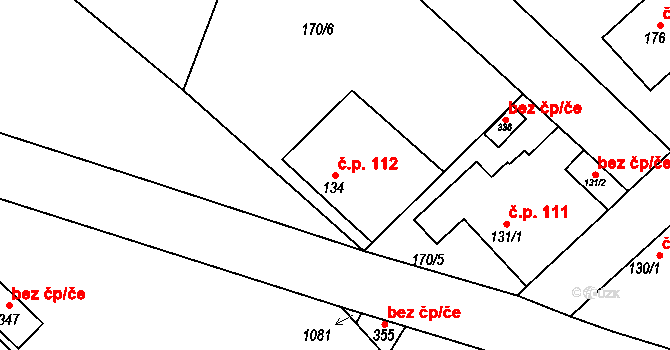Konětopy 112 na parcele st. 134 v KÚ Konětopy, Katastrální mapa
