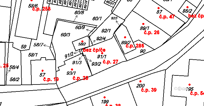 Jinočany 27 na parcele st. 91/1 v KÚ Jinočany, Katastrální mapa