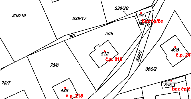 Třebotov 219 na parcele st. 512 v KÚ Třebotov, Katastrální mapa