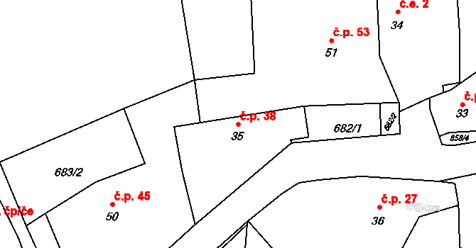 Kramolín 38 na parcele st. 35 v KÚ Kramolín u Nepomuka, Katastrální mapa