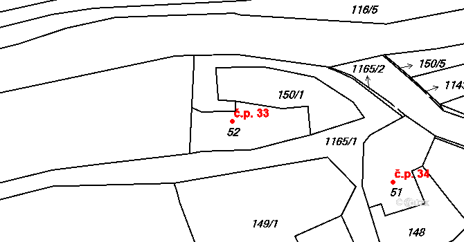 Horní Kamenice 33, Česká Kamenice na parcele st. 52 v KÚ Horní Kamenice, Katastrální mapa