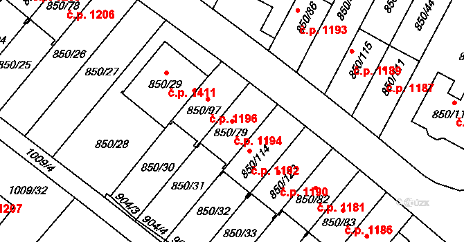 Mohelnice 1194 na parcele st. 850/79 v KÚ Mohelnice, Katastrální mapa