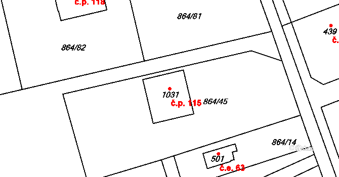 Bojov 115, Čisovice na parcele st. 1031 v KÚ Čisovice, Katastrální mapa