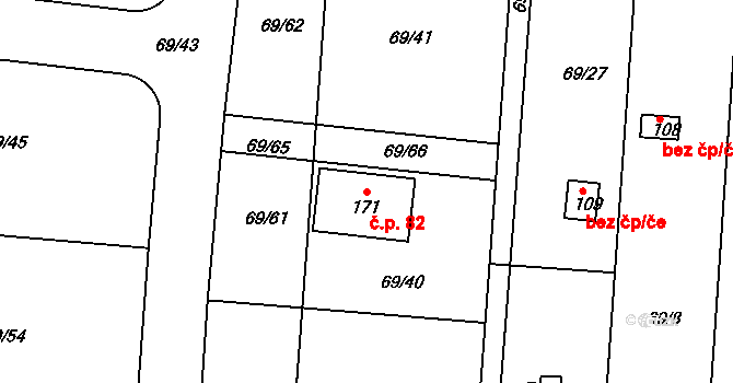 Mutěnice 82 na parcele st. 171 v KÚ Mutěnice u Strakonic, Katastrální mapa