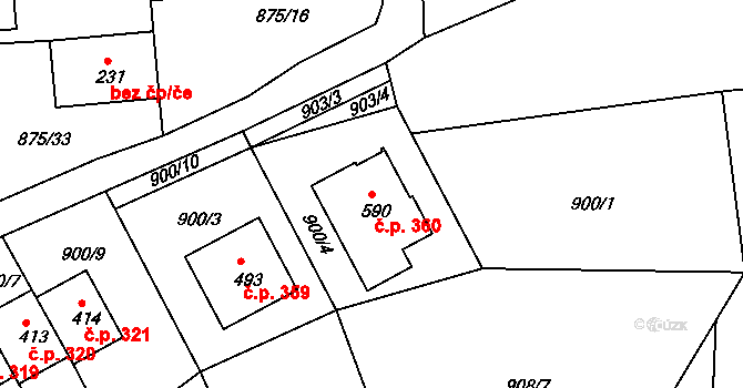 Lhenice 360 na parcele st. 590 v KÚ Lhenice, Katastrální mapa