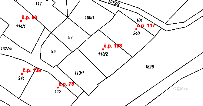 Kolešovice 188 na parcele st. 113/2 v KÚ Kolešovice, Katastrální mapa