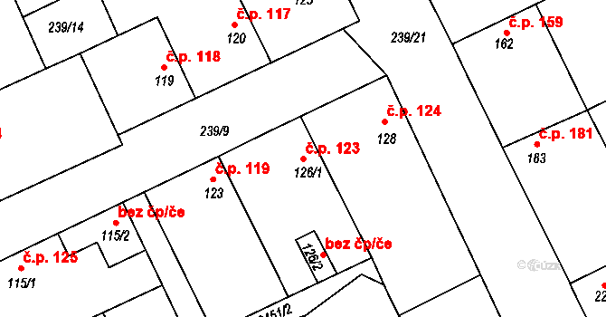 Krupá 123 na parcele st. 126/1 v KÚ Krupá, Katastrální mapa