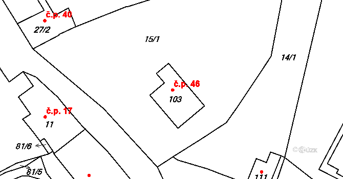 Velký Bor 46, Strunkovice nad Blanicí na parcele st. 103 v KÚ Velký Bor u Strunkovic, Katastrální mapa