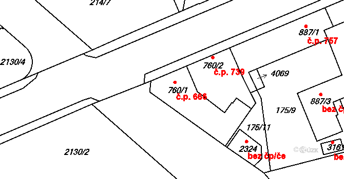 Humpolec 666 na parcele st. 760/1 v KÚ Humpolec, Katastrální mapa