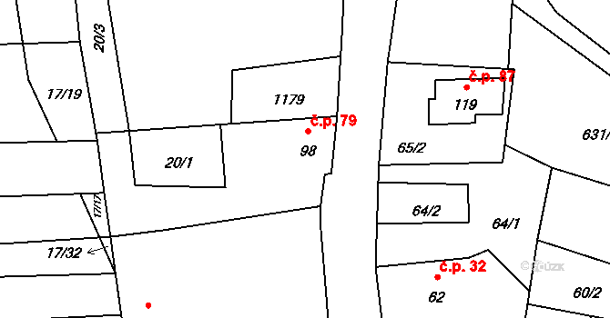 Kluček 79, Liběšice na parcele st. 98 v KÚ Kluček, Katastrální mapa