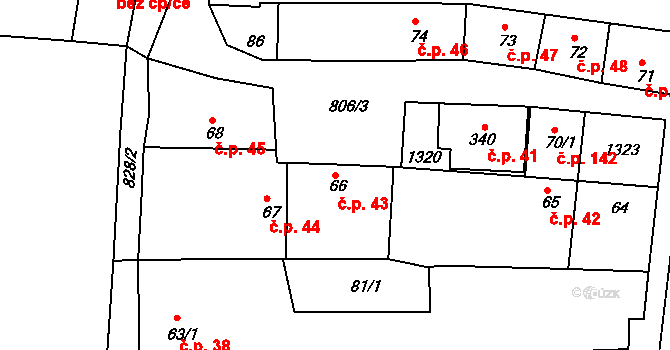 Líšťany 43 na parcele st. 66 v KÚ Líšťany u Cítolib, Katastrální mapa