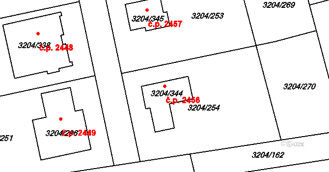 Roudnice nad Labem 2456 na parcele st. 3204/344 v KÚ Roudnice nad Labem, Katastrální mapa