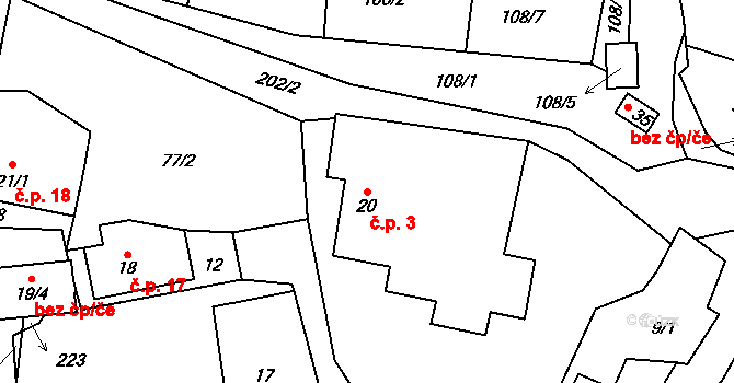 Kladruby 3, Libice nad Doubravou na parcele st. 20 v KÚ Kladruby u Libice, Katastrální mapa