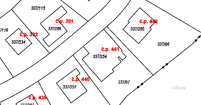 Levín 441, Králův Dvůr na parcele st. 337/254 v KÚ Levín u Berouna, Katastrální mapa