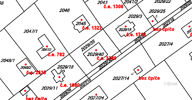 Bolevec 3349, Plzeň na parcele st. 2029/40 v KÚ Bolevec, Katastrální mapa