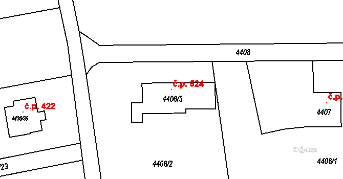 Lískovec 524, Frýdek-Místek na parcele st. 4406/3 v KÚ Lískovec u Frýdku-Místku, Katastrální mapa