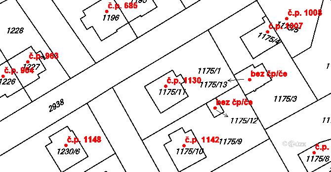 Rychnov nad Kněžnou 1130 na parcele st. 1175/11 v KÚ Rychnov nad Kněžnou, Katastrální mapa