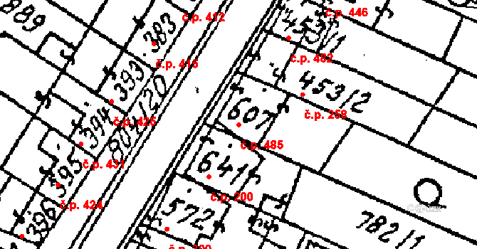 Kostice 485 na parcele st. 607 v KÚ Kostice, Katastrální mapa