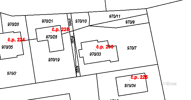 Meclov 230 na parcele st. 970/33 v KÚ Meclov, Katastrální mapa