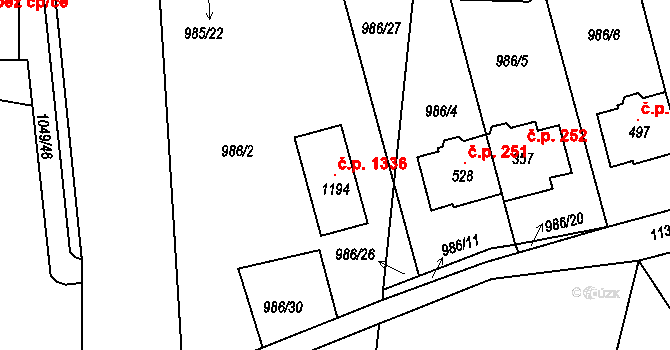 Želivec 1336, Sulice na parcele st. 1194 v KÚ Sulice, Katastrální mapa