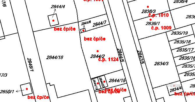 Holešov 1124 na parcele st. 2844/2 v KÚ Holešov, Katastrální mapa