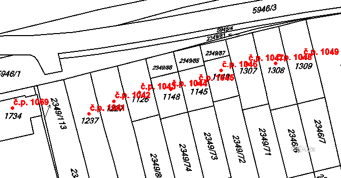 Hrušovany nad Jevišovkou 1044 na parcele st. 1148 v KÚ Hrušovany nad Jevišovkou, Katastrální mapa
