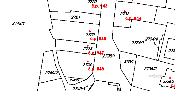 Rakšice 947, Moravský Krumlov na parcele st. 2723 v KÚ Moravský Krumlov, Katastrální mapa