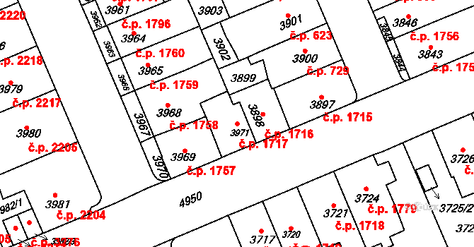 Přerov I-Město 1717, Přerov na parcele st. 3971 v KÚ Přerov, Katastrální mapa