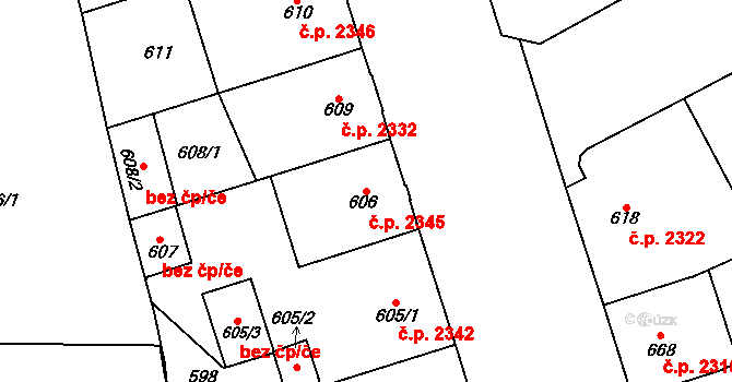Přerov I-Město 2345, Přerov na parcele st. 606 v KÚ Přerov, Katastrální mapa