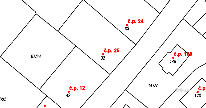 Chmeliště 25, Vavřinec na parcele st. 32 v KÚ Chmeliště, Katastrální mapa