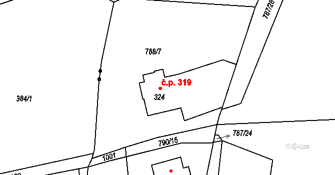 Kokonín 319, Jablonec nad Nisou na parcele st. 324 v KÚ Kokonín, Katastrální mapa