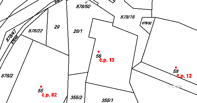 Opatov 13 na parcele st. 56 v KÚ Opatov u Jihlavy, Katastrální mapa
